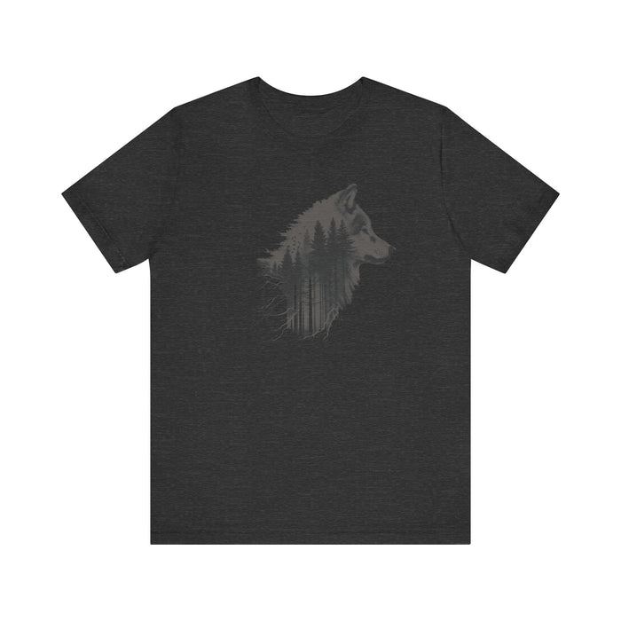 Double Exposure Wolf and Forest Unisex Jersey Tee - Soft Cotton, Gift, Mens Gift, Nature Shirt, Boyfriend Shirt, Husband Gift