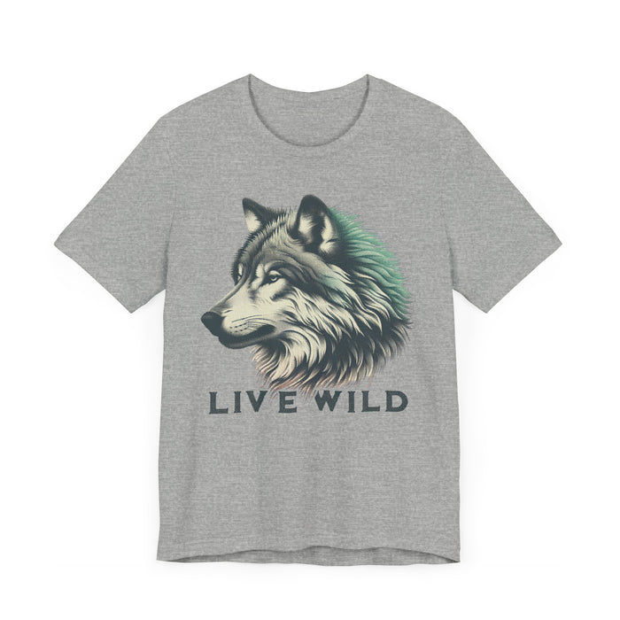 Live Wild Wolf Unisex Jersey Short Sleeve Tee - Soft Cotton Classic Nature Lover Great Gift, Husband Gift, Wife Gift, Camping, Hiking,