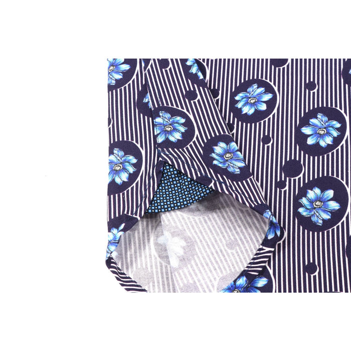 Luchiano Visconti Navy & White Stripes, Royal Blue Floral Shirt, SZ L * men992