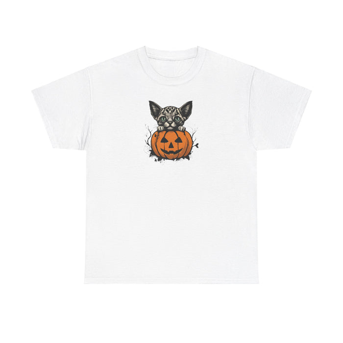 Happy Halloween Cat and Jack-o'-lantern Unisex Heavy Cotton Tee Holiday Tshirt Mom Gift Girlfriend Gift Sister Gift Cat Tshirt