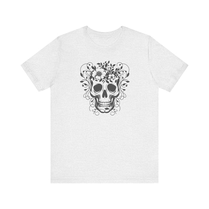 Floral Skull T-Shirt Design - Live Wild Skull with Flowers and Vines Graphic Tee Great Gift, Skateboarder Shirt, Rock and Roll Shirt, Rose