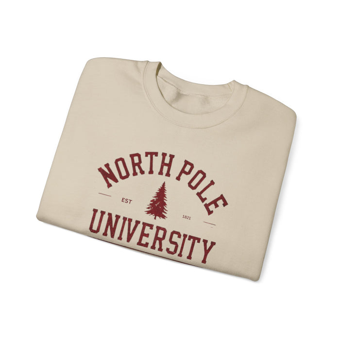 North Pole University Graphic Varsity Christmas Sweatshirt Unisex Heavy Blend Crewneck