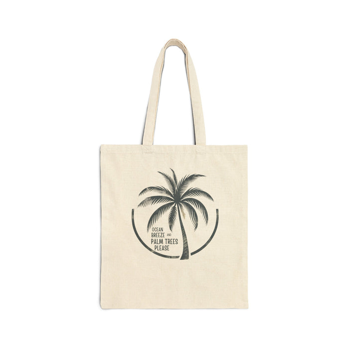 Ocean Breeze and Palm Trees Cotton Canvas Tote Bag Great Gift, Vacation Bag, Travel Bag