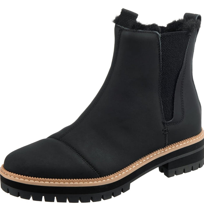 TOMS Women's Modern Chelsea Boot, Water Resistant Black Leather Faux Fur, 6.5 W
