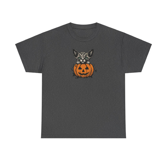 Happy Halloween Cat and Jack-o'-lantern Unisex Heavy Cotton Tee Holiday Tshirt Mom Gift Girlfriend Gift Sister Gift Cat Tshirt