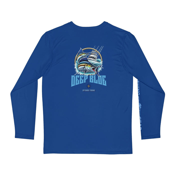 Deep Blue Offshore Fishing Unisex Performance Long Sleeve Shirt, 100% Polyester, Quick-Dry Activewear (BLUE)