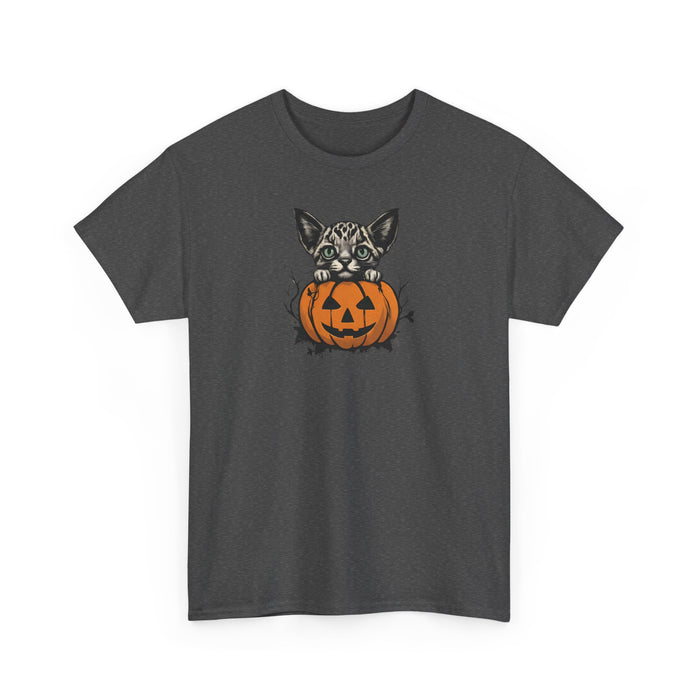 Happy Halloween Cat and Jack-o'-lantern Unisex Heavy Cotton Tee Holiday Tshirt Mom Gift Girlfriend Gift Sister Gift Cat Tshirt