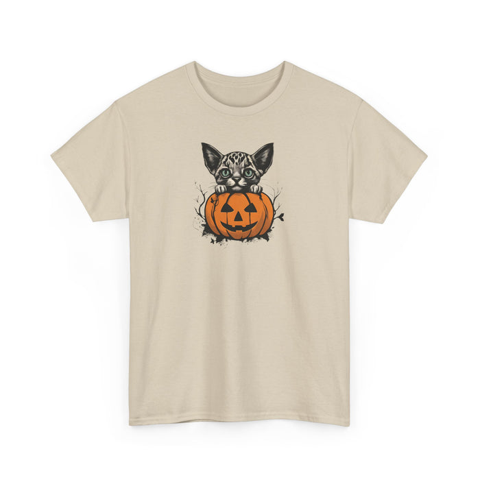 Happy Halloween Cat and Jack-o'-lantern Unisex Heavy Cotton Tee Holiday Tshirt Mom Gift Girlfriend Gift Sister Gift Cat Tshirt