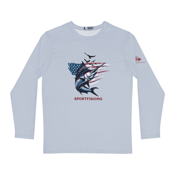 USA Sportfishing Patriotic Unisex Long Sleeve Performance Shirt, 100% Polyester, Quick-Dry Activewear. (GREY)