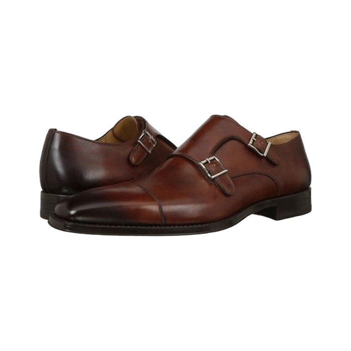 Magnanni Men's Cotillas II Monk Strap Leather Shoes Cognac Brown Size 9.5