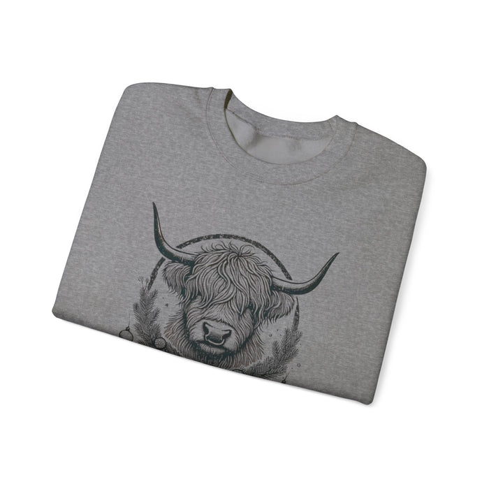 Merry and Cozy Highland Cow Christmas Graphic Unisex Heavy Blend Crewneck Sweatshirt