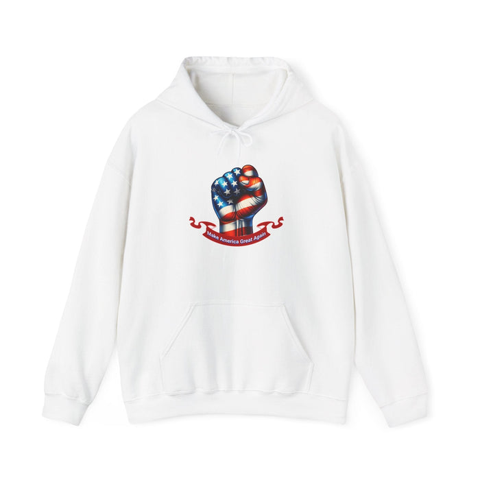 Make America Great Again Trump Fist Hoodie  Bold Patriotic Statement Sweatshirt