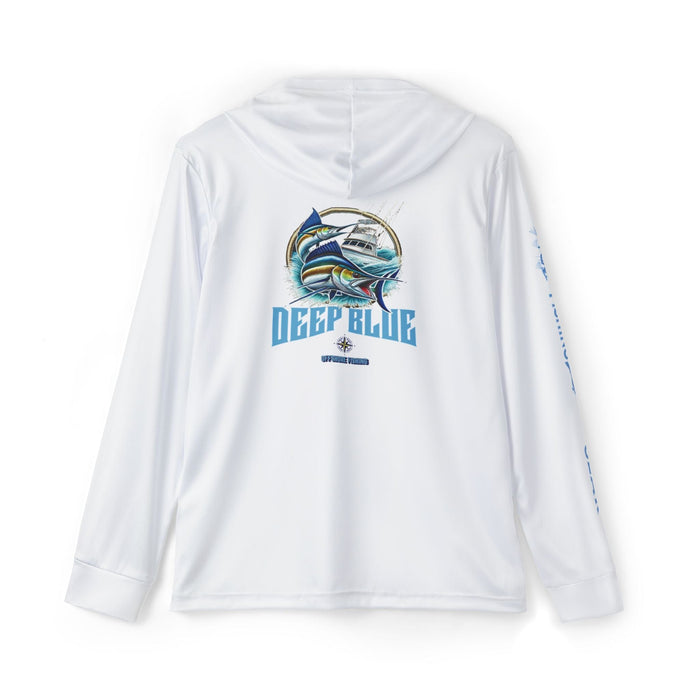 Deep Blue Offshore Fishing Unisex Performance Hoodie, 100% Polyester, Quick-Dry Activewear.