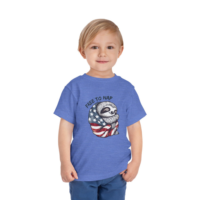 Most Adorable Patriotic Sloth Graphic Tee - Free To Nap! Toddler T-Shirt 4th of July, Memorial Day, Labor Day