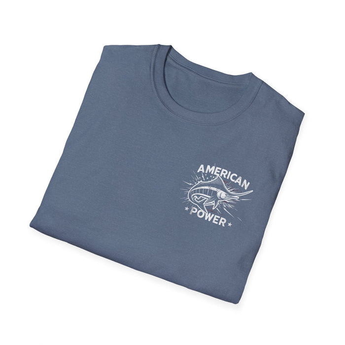 American Power Marlin Fish T-Shirt | Unisex Soft-Style Tee Fishing Tshirt, Dad Gift, Mom Gift, Boyfriend Gift, Girlfriend Gift, Marlin Tee