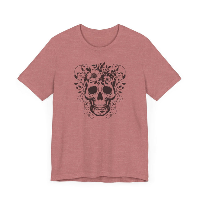 Floral Skull T-Shirt Design - Live Wild Skull with Flowers and Vines Graphic Tee Great Gift, Skateboarder Shirt, Rock and Roll Shirt, Rose