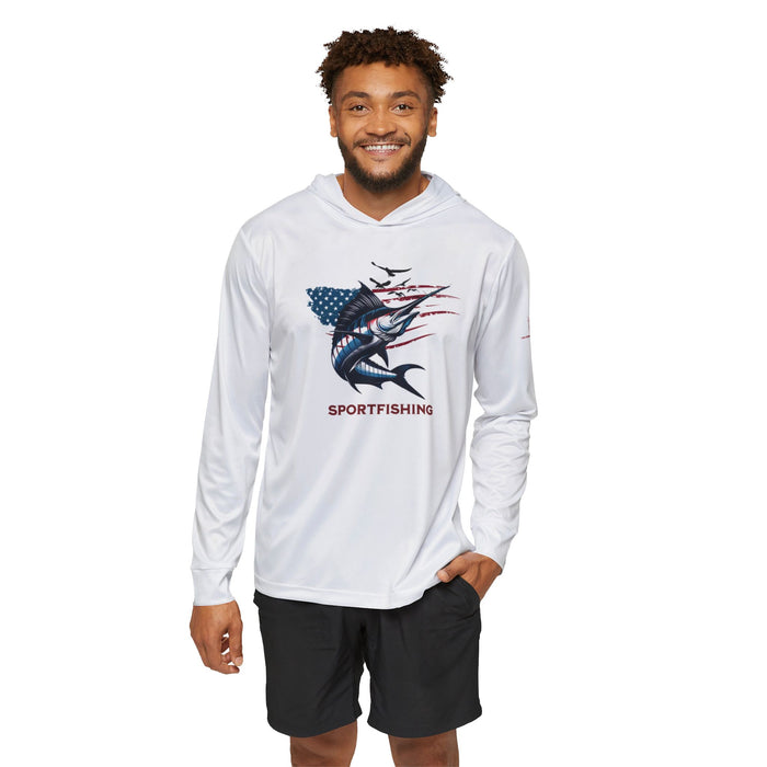 USA Sportfishing Patriotic Unisex Performance Hoodie, 100% Polyester, Moisture-Wicking Activewear.