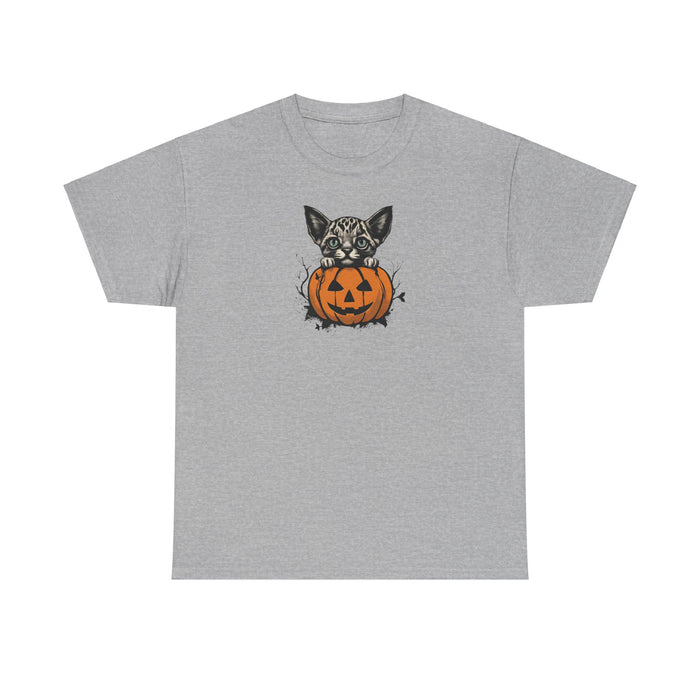 Happy Halloween Cat and Jack-o'-lantern Unisex Heavy Cotton Tee Holiday Tshirt Mom Gift Girlfriend Gift Sister Gift Cat Tshirt