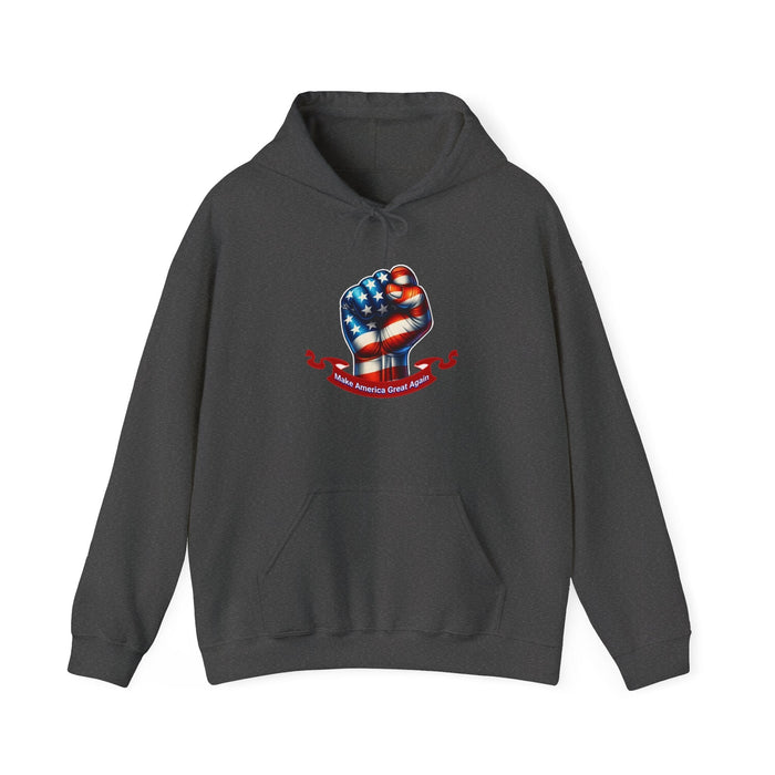 Make America Great Again Trump Fist Hoodie  Bold Patriotic Statement Sweatshirt