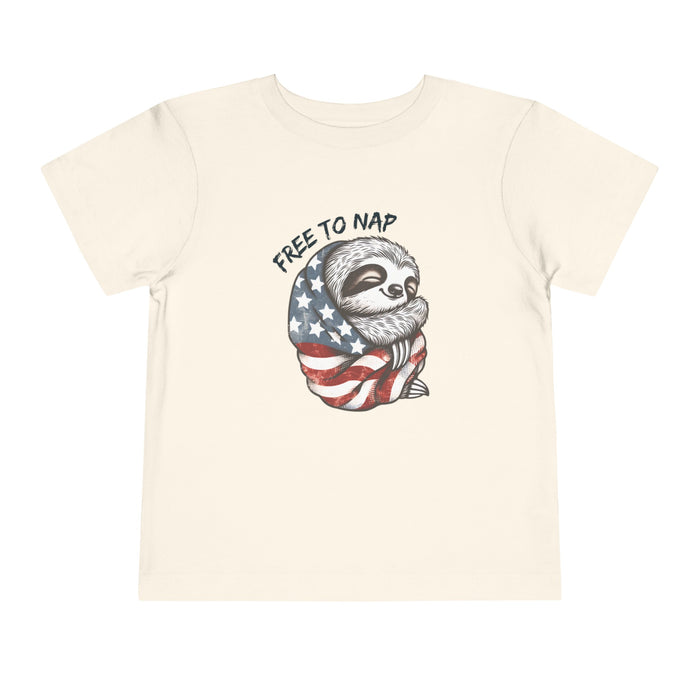 Most Adorable Patriotic Sloth Graphic Tee - Free To Nap! Toddler T-Shirt 4th of July, Memorial Day, Labor Day