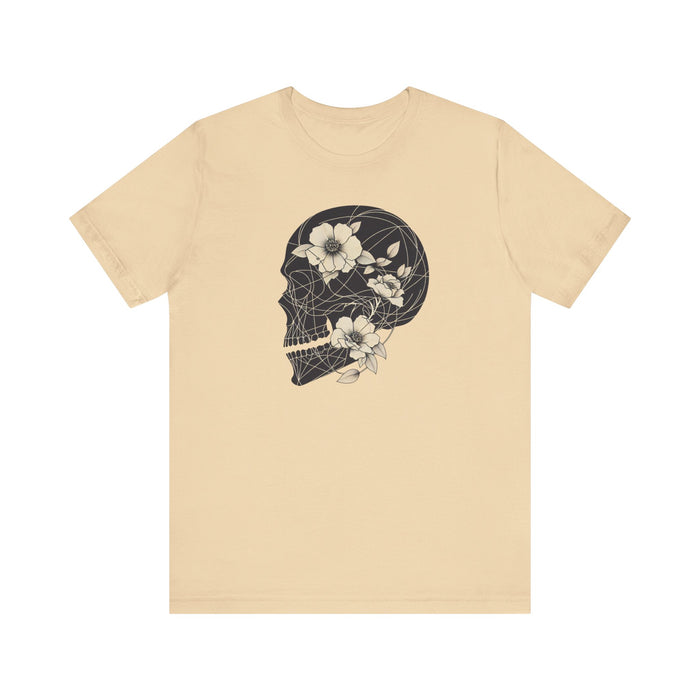 Floral Skull T-Shirt Design - Live Wild Skull with Flowers and Vines Graphic Tee Great Gift, Skateboarder Shirt, Rock and Roll Shirt, Rose