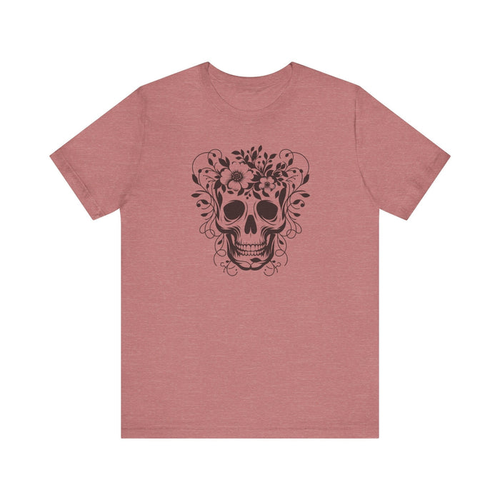 Floral Skull T-Shirt Design - Live Wild Skull with Flowers and Vines Graphic Tee Great Gift, Skateboarder Shirt, Rock and Roll Shirt, Rose