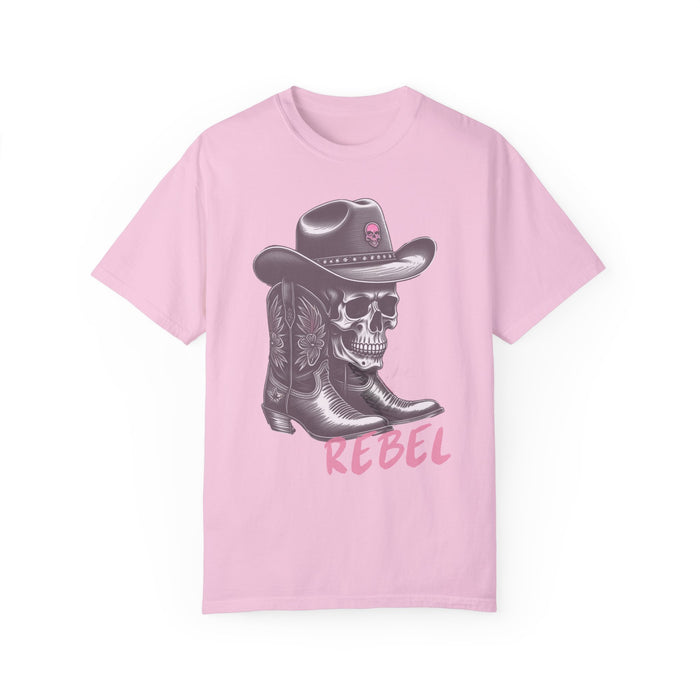 Rebel Tee, Skull Cowboy Boots Rebel Unisex Comfort Colors 1717 Garment-Dyed T-Shirt Womens Tshirt Great Gift Idea Western Rock Band