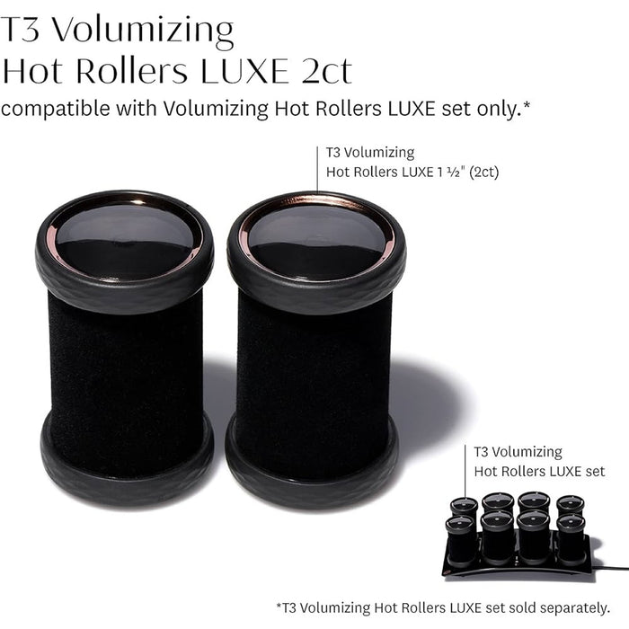 T3 Volumizing Hot Rollers LUXE 1 1/2” | Long Lasting Volume, Body & Shine 2-Pack