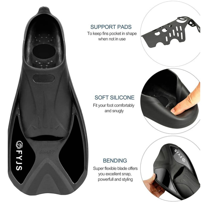 FYJS Short Swim Fins with Comfortable Full Foot Pocket Travel-Size for Snorkeling and Scuba Diving