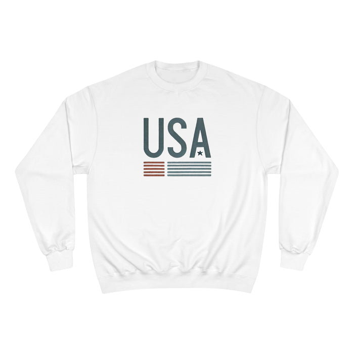 USA Champion Crewneck Sweatshirt: Classic Comfort with Eco-Friendly Warmth Patriotic Pride Labor Day Memorial Day Veterans Day Great Gift