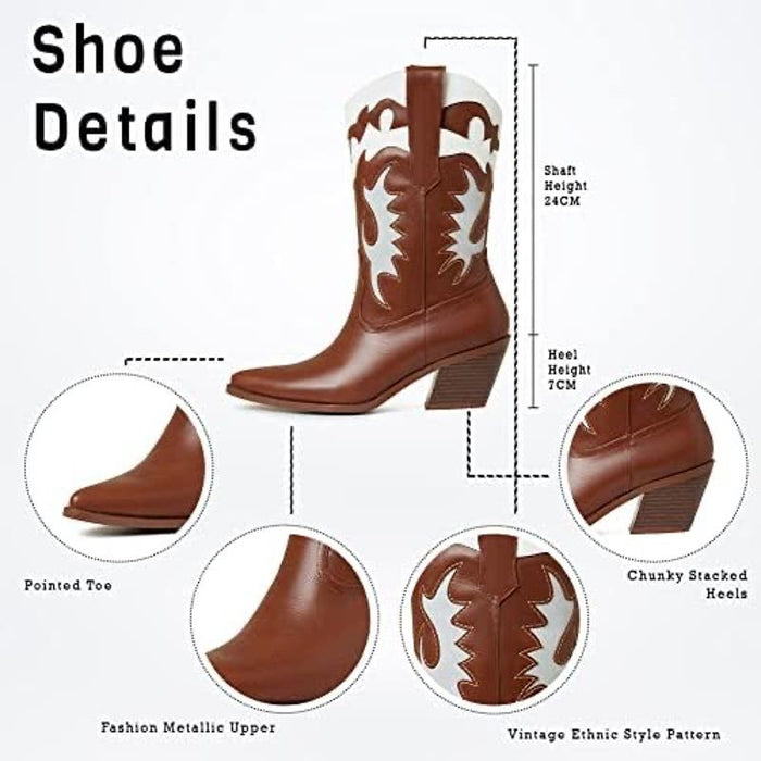 Kalstage Women's Retro High Heel Cowboy Boots | Sz 8 Shoes MSRP $110