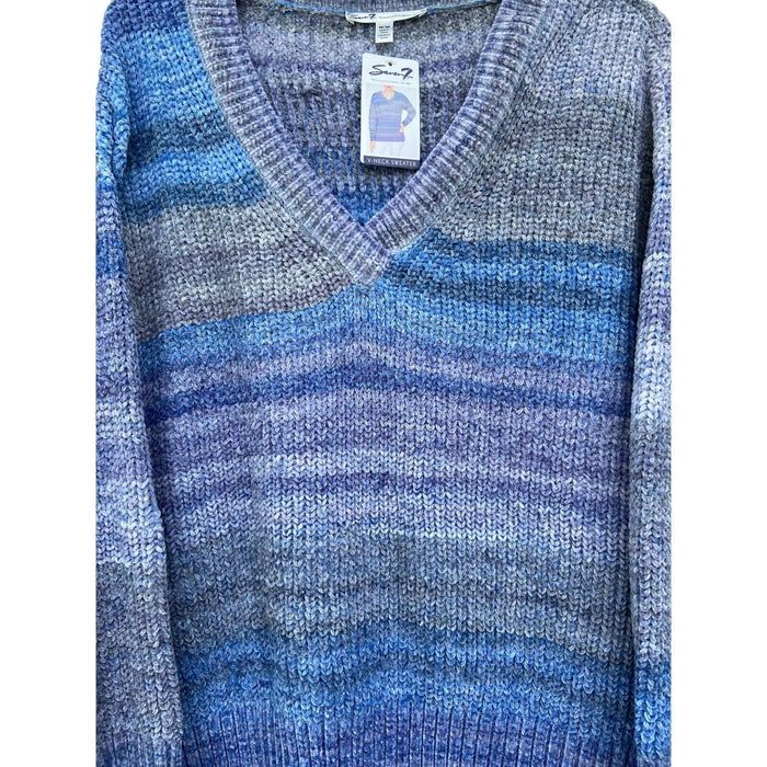 7 For All Mankind Premium V-Neck Sweater Blue/Purple Infinity Sz M * wom320