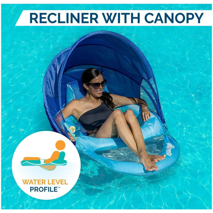 SwimWays Spring Float Canopy Recliner Chair Swimming Pool, Inflatable  Floats