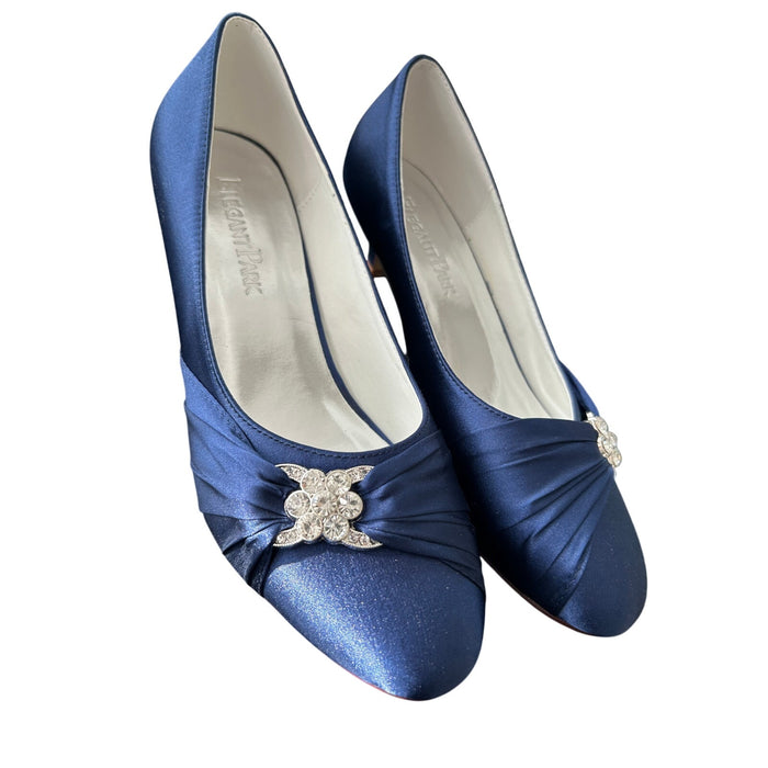 Elegant Park Women's Blue Satin Kitten Heel Pumps Size 7.5 Formal Shoes