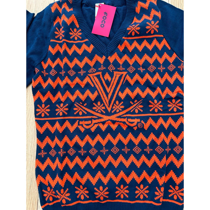 FOCO Women's Team Logo Ugly Holiday V-Neck Sweater - Virginia Cavaliers - Size L
