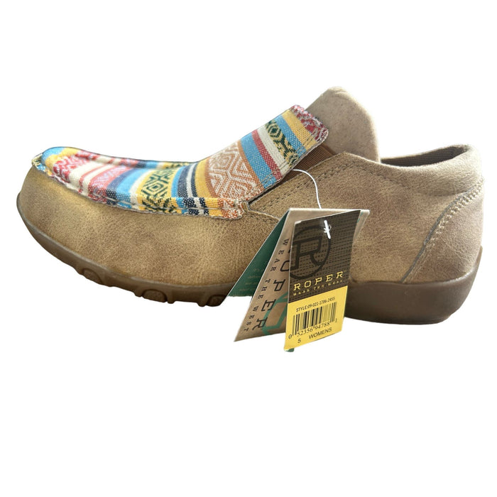 ROPER Women's Driving Moccasin Slip-On - Beige with Multi-Colored Vamp Size 5