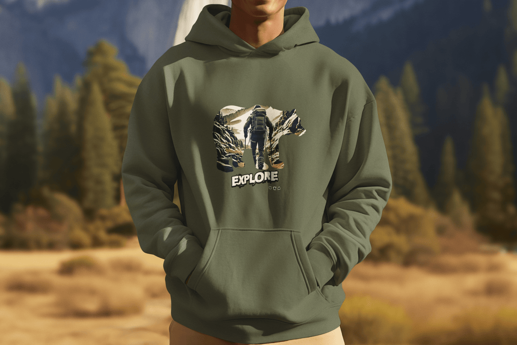 Great Explorer Bear Hoodie  Cozy Outdoor Adventure Sweatshirt for Nature Lovers