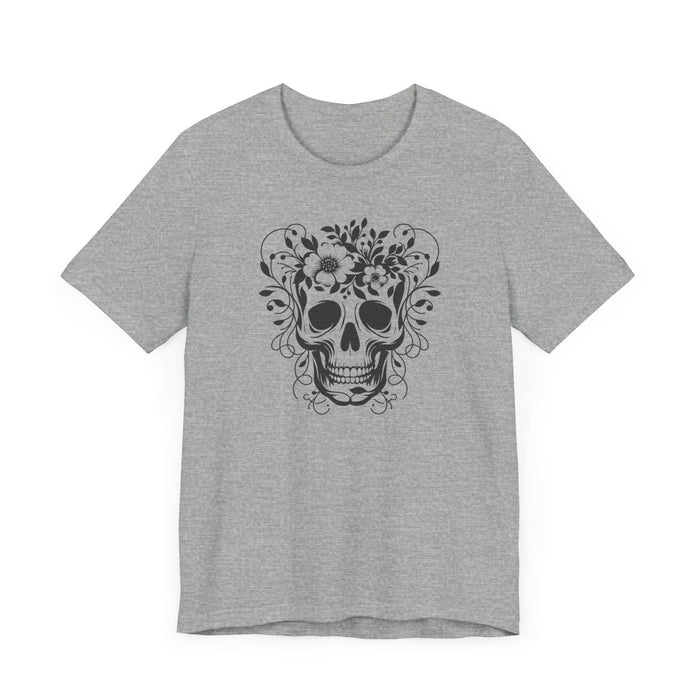 Floral Skull T-Shirt Design - Live Wild Skull with Flowers and Vines Graphic Tee Great Gift, Skateboarder Shirt, Rock and Roll Shirt, Rose