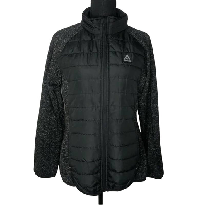 Reebok Black & Black Heather Fleece Women’s Puffer Jacket - Size Medium * wom106