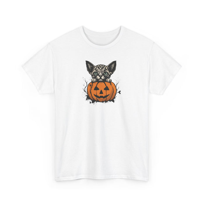 Happy Halloween Cat and Jack-o'-lantern Unisex Heavy Cotton Tee Holiday Tshirt Mom Gift Girlfriend Gift Sister Gift Cat Tshirt