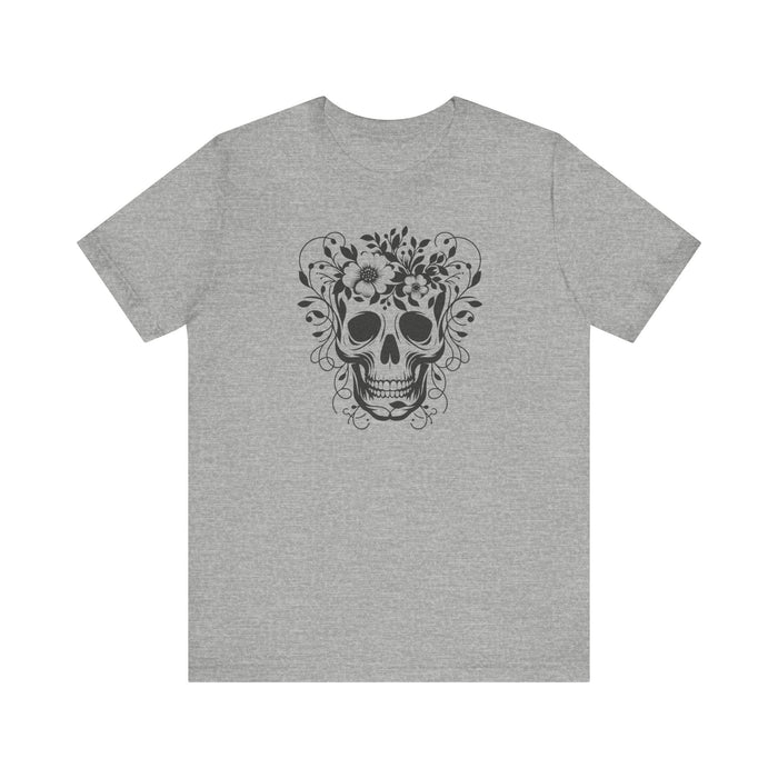 Floral Skull T-Shirt Design - Live Wild Skull with Flowers and Vines Graphic Tee Great Gift, Skateboarder Shirt, Rock and Roll Shirt, Rose