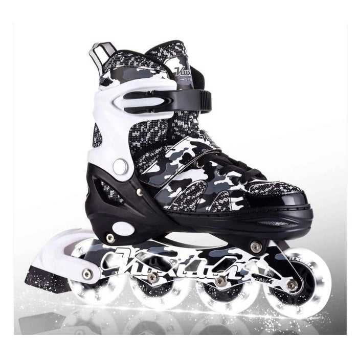 Kuxuan Boys Camo Black & Silver Adjustable Inline Skates With Light Up Wheels
