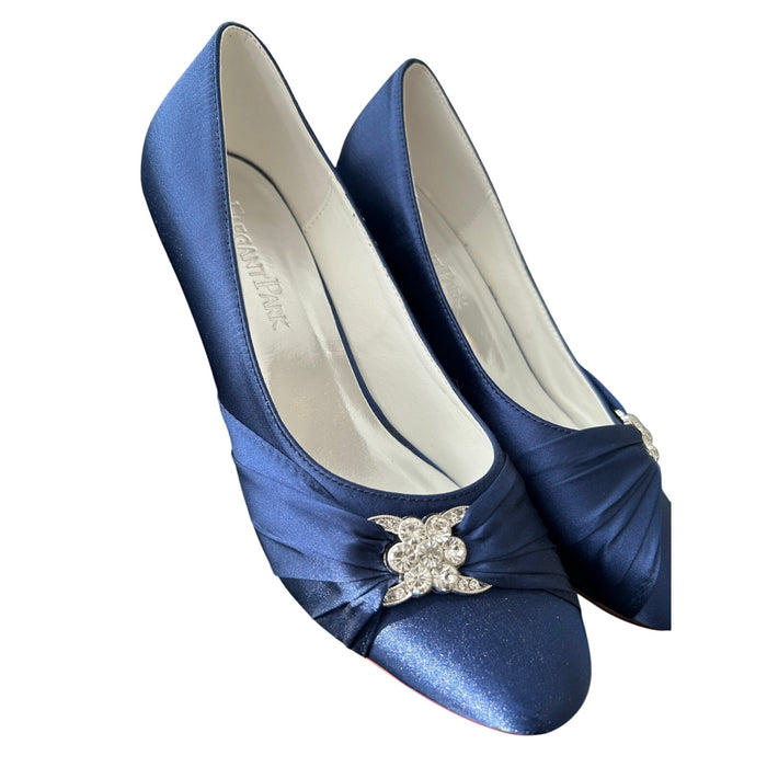 Elegant Park Women's Blue Satin Kitten Heel Pumps Size 7.5 Formal Shoes