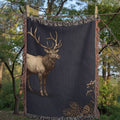 Timberline Ridge elk woven tapestry throw blanket product detail shot — Trini Skies