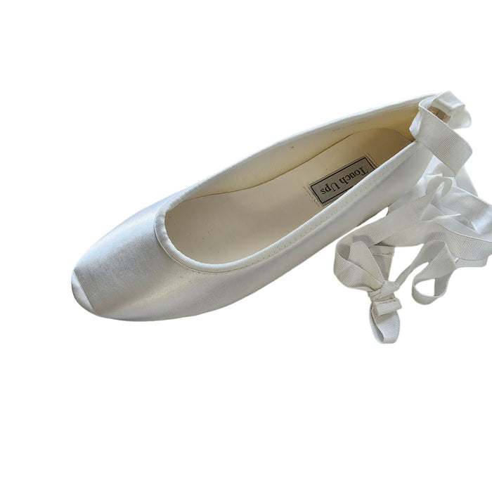 Touch Ups Women's Ballet Strappy Flats, Size 9M, White Satin, Dyeable Shoes