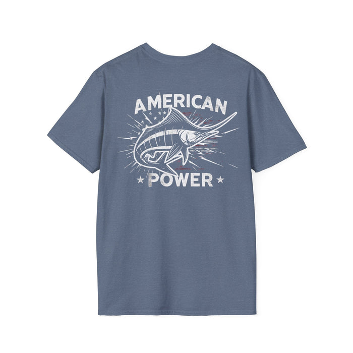 American Power Marlin Fish T-Shirt | Unisex Soft-Style Tee Fishing Tshirt, Dad Gift, Mom Gift, Boyfriend Gift, Girlfriend Gift, Marlin Tee