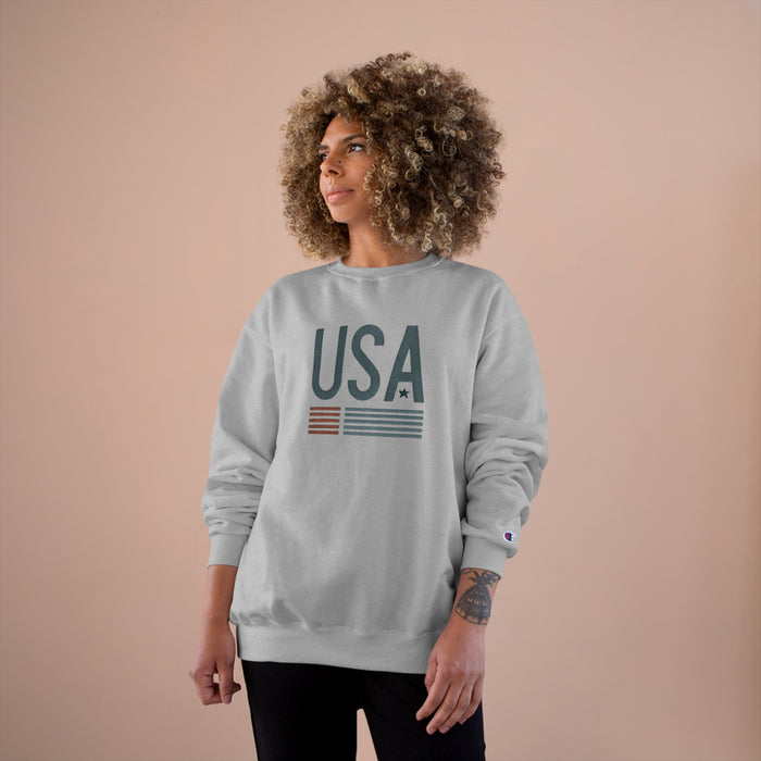 USA Champion Crewneck Sweatshirt: Classic Comfort with Eco-Friendly Warmth Patriotic Pride Labor Day Memorial Day Veterans Day Great Gift