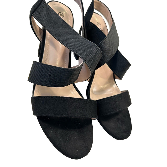 Trary Women's Chunky Heels: Open Toe Strappy Sandals, Elastic Ankle Strap, SZ 10