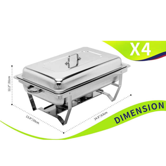 4 Pack 9.5QT Chafing Dish Set Full Size Pan, Nonstick Stainless Steel MSRP $ 289