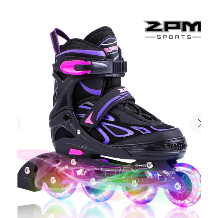2pm Sports Vinal Girl's Violet Inline Skates, 8 Wheels Light up and 4 Size Adjustable,SZ 4-7